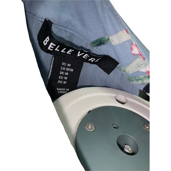 Belle Vere Blue Floral Chiffon Tiered Ruffle Sleeveless Dressy Blouse M - Picture 5 of 5